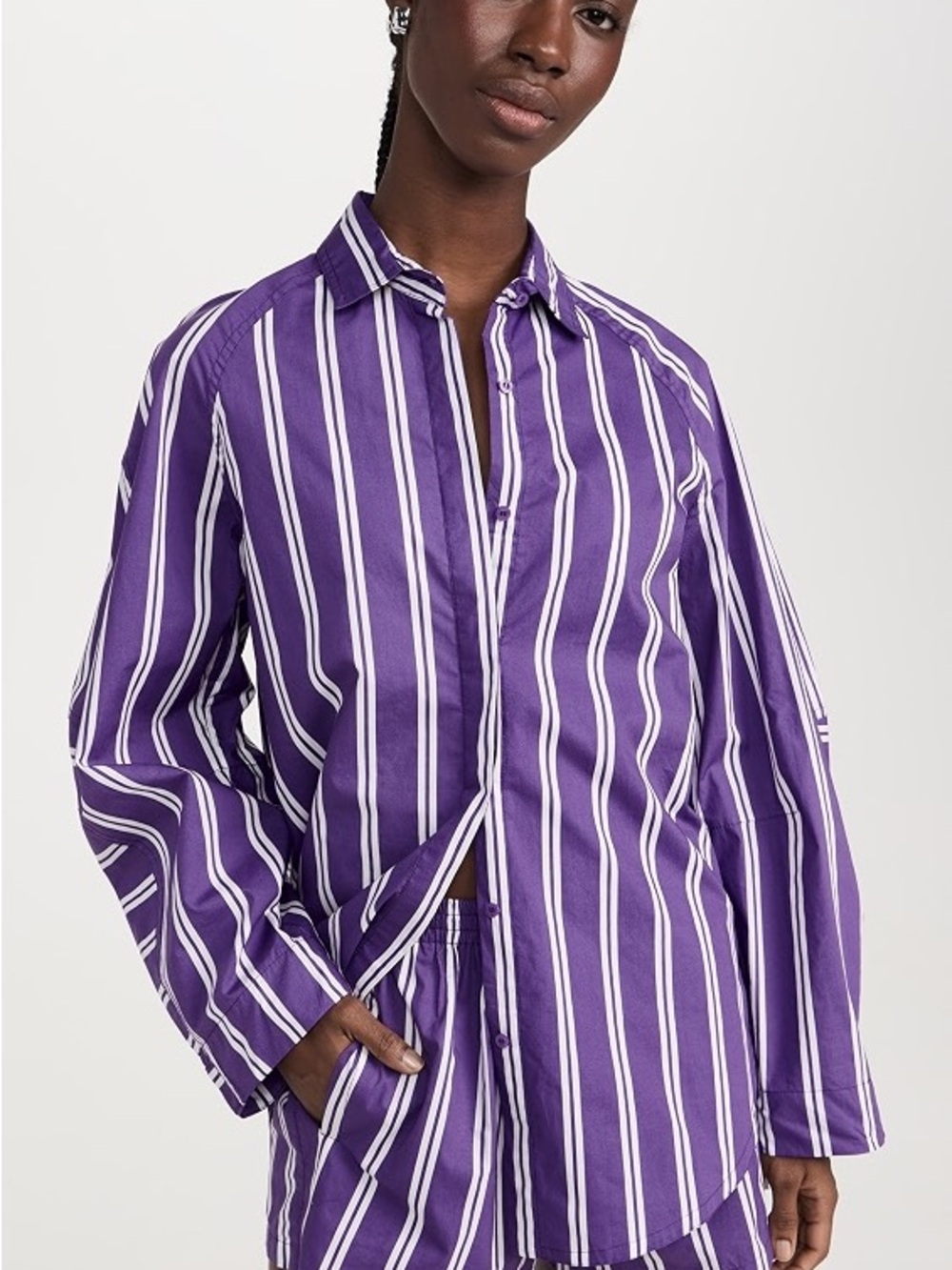 Mikoh Purple and White Vertical Stripe Relaxed Button-Down